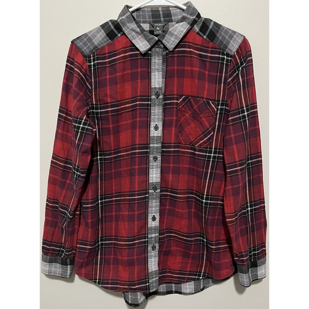 Eddie Bauer Women’s flannel shirt red plaid Size M